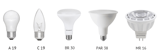 light bulb shapes and sizes