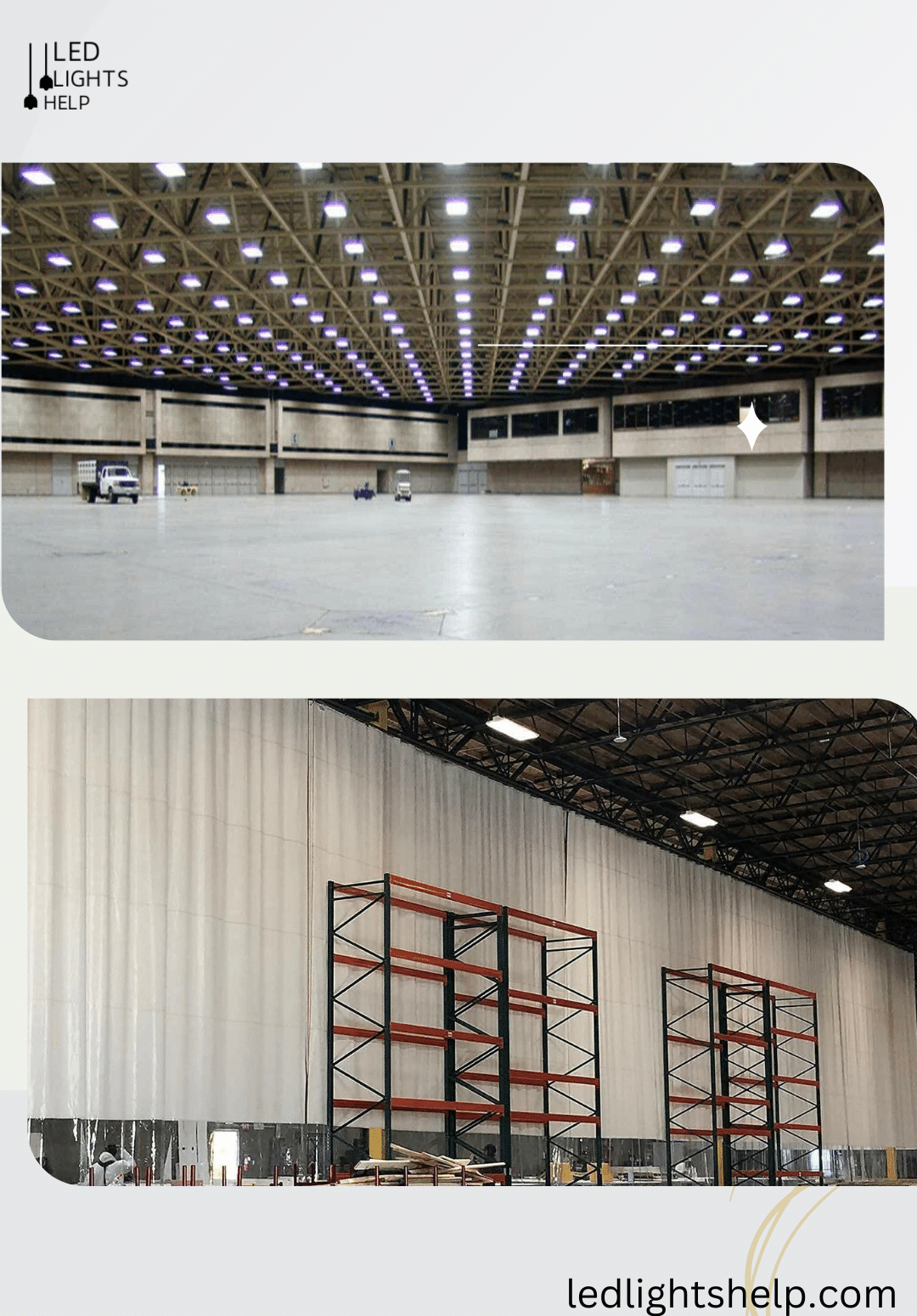 lit LED High Bay Lights in a large space